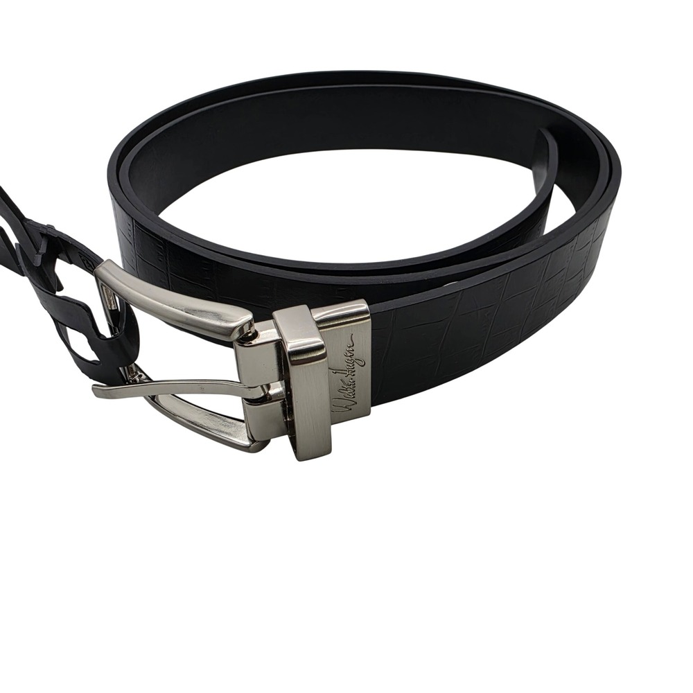 Walter Hagen Mens Reversible Belt Black Croc Embossed Silver Buckle XL 42-44